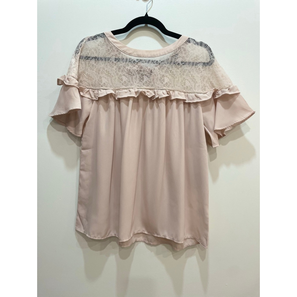 Doe & Rae Light Pink Sheer Lace Ruffle Top S Coquette Romantic Feminine Fairy